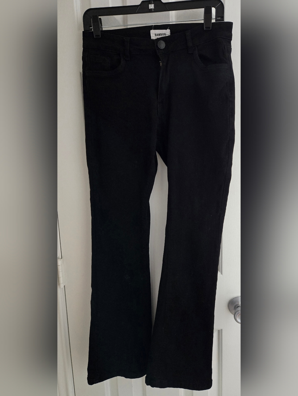 BAMBOO Black Denim Jeans Stretch High Waist Zip Front Flare Juniors 11-12 EUC